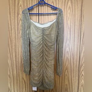 Elegant Gold Long-Sleeve Dress